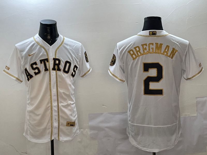 Men Houston Astros 2 Bregman White Gold Elite 2025 Nike MLB Jersey style 1